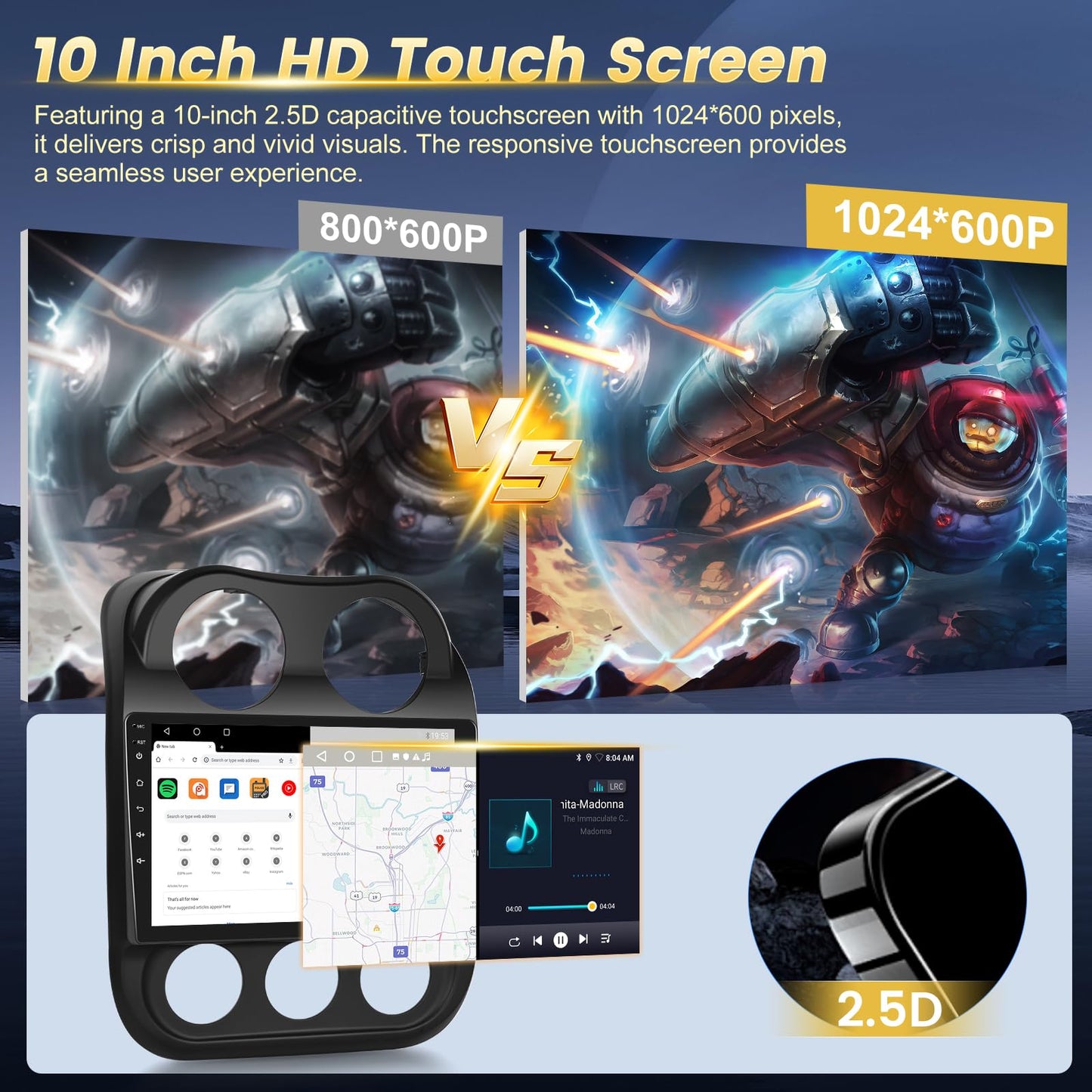 EKAT [2G+64G] 10 inch Screen for Jeep Compass Patriot Radio 2010-2016, Android Compass Car Stereo with Carplay/Android Auto/1080P/Bluetooth/WiFi +AHD Backup Camera