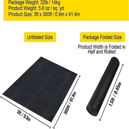 GarveeLife Woven Landscape Fabric 5.8 oz, 3 x 300 ft Weed Fabric Barrier, Double Layer, Garden Fabric Weed Barrier, Weed Control Fabric Ground Cover, Gardening Mat for Garden Beds, Landscaping