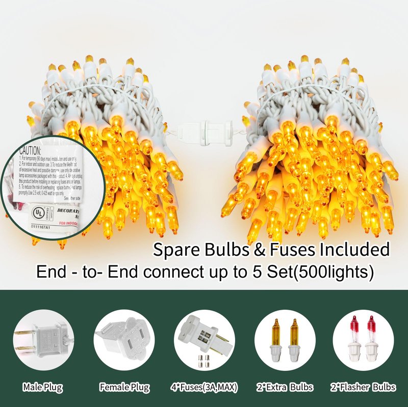 LAMPHOME Yellow Easter Lights 100 Count 19.6 Feet Incandescent Bulb Mini Golden String Lights for Indoor Christmas Tree Garland Birthday Wedding Party Festival Decoration, White Wire