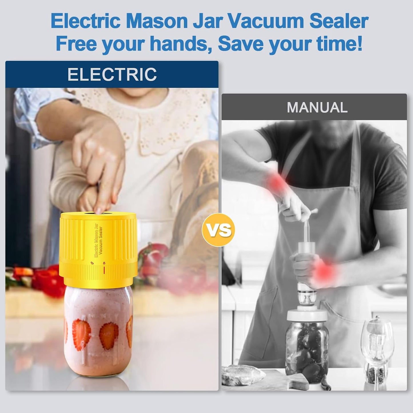 LOVE MOMENT Electric Mason Jar Vacuum Sealer Kit - Ideal for Wide & Regular Mouth Jars - Yellow