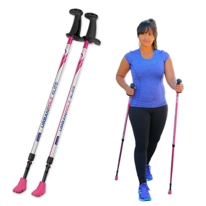 Urban Poling 4LIFE Urban Poles – 1 Pair – Fitness Edition – Patented Ergonomic CoreGrip™ for Stability – Adjustable, Collapsible, Lightweight for Comfort