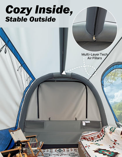 JOYTUTUS Inflatable SUV Tent with Pump 2.0, 30% More Space, Easy Set-up Car Tent for 6 Person Family Camping, Dual-Use for SUV or Ground Camping with 2 Awnings, Double Door, Fit for SUV Car Van