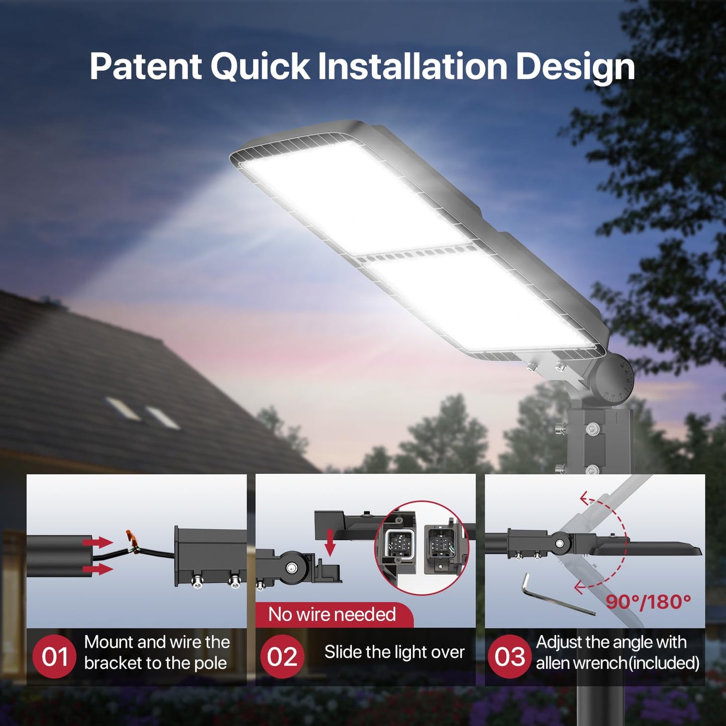 LED Parking Lot Light 300W 2Pack, Commercial Outdoor Area Lighting with Dusk to Dawn Photocell, Super Bright LED Shoebox Light 5000K 36000LM Slipfitter Mount for Parking Lot|Warehouse|Roadways 2 Pack
