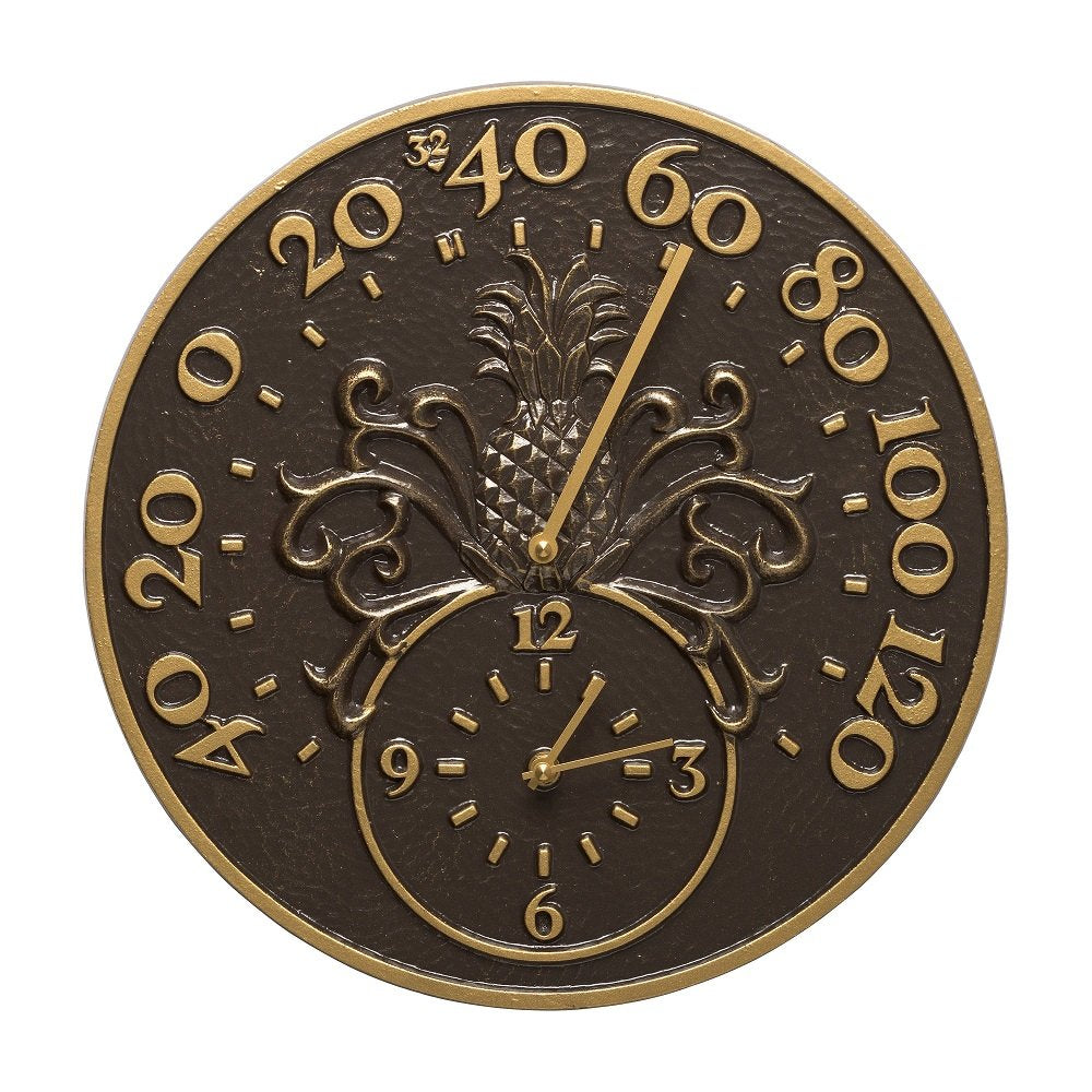Whitehall Products 01793 Pineapple Thermometer Clock Combo