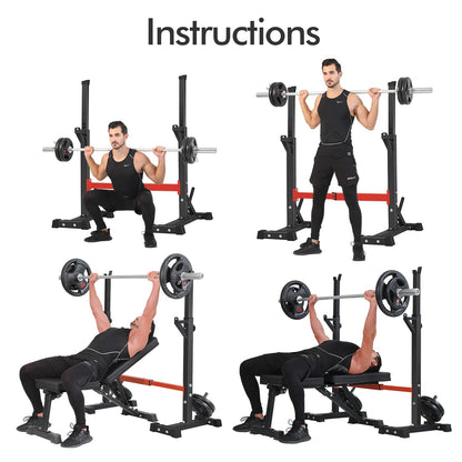 BangTong&Li Squat Rack Stand,Barbell Rack,Bench Press Rack Stand Home Gym Adjustable Weight Rack 550Lbs (Red)