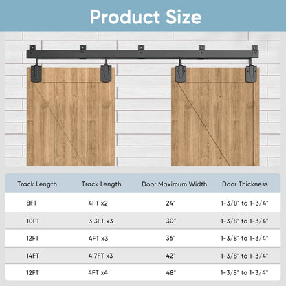 BarnBase 14FT Heavy Duty Box Rail Exterior Barn Door Hardware Kit, Sliding Door Hardware, Outdoor Barn Door Hardware Kit for 2 Doors(Door not Include), 450 lbs Capacity, Black