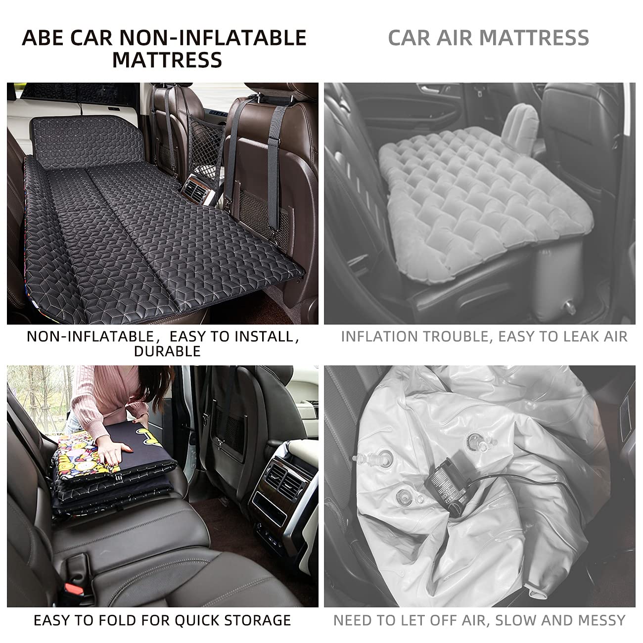 ABE Non-Inflatable Car Mattress,Double-Sided Folding Car Bed Mattress SUV,Portable SUV Mattress,Camping Mattress Back Seat,Back Seat Extender for Dogs(Dinosaur World)