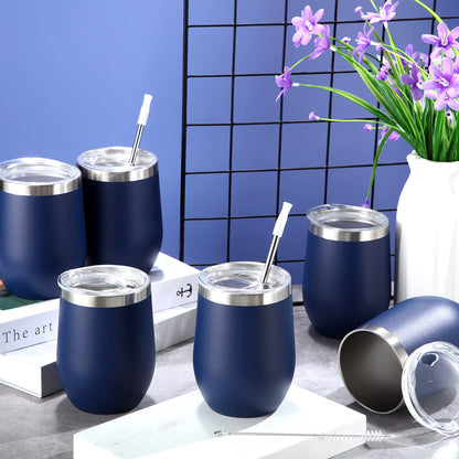 Inbagi 30 Pack 12 oz Stainless Steel Tumblers Bulk with Lids and Straws, Double Wall Insulated Wine Tumblers for Wedding Party Favors, Bridal Shower, Birthday Event Gifts (Navy Blue)