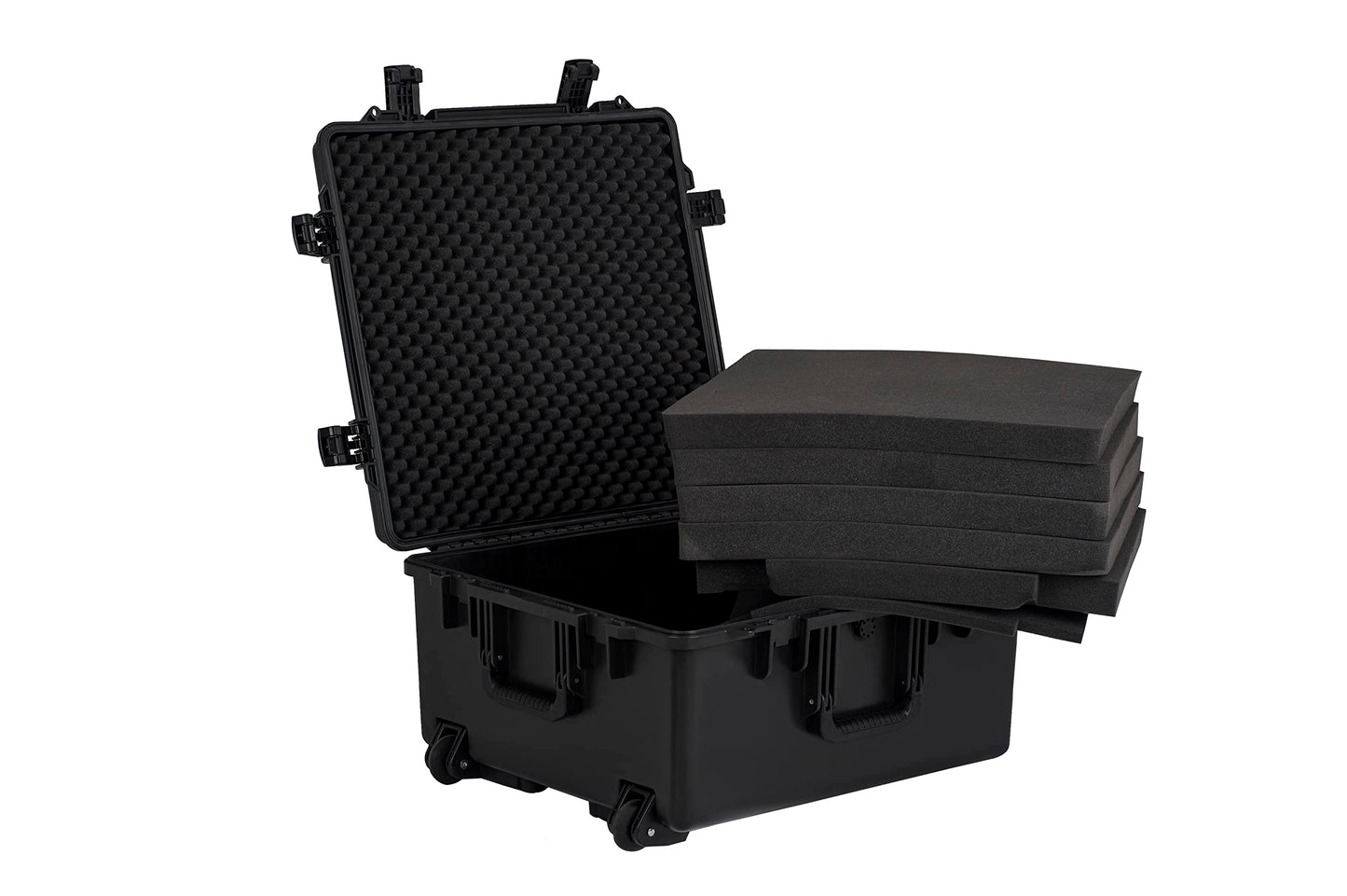 MEIJIA Portable All Weather Waterproof Hard Case, Camera Case with Customizable Fit Foam And Rolling Wheels, 24.8"X23.7"X13.17",Elegant Black
