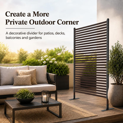Metal Outdoor Privacy Screen Freestanding, 3 ft W x 6 ft H Rustproof Steel Pipes and Slats Panels, Decoative Privacy Screen Fence Panels Freestanding for Outside Patio Garden Backyard, Brown
