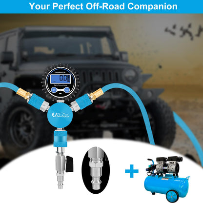 Uharbour 4 Tire Inflation Deflation System, 4 Tire Air Up Down System, 4 Tire Pressure Equalizer, Inflate or Deflate All 4 Tires at Once, Flexible Air Hose Fits Up to 155" Wheelbase.