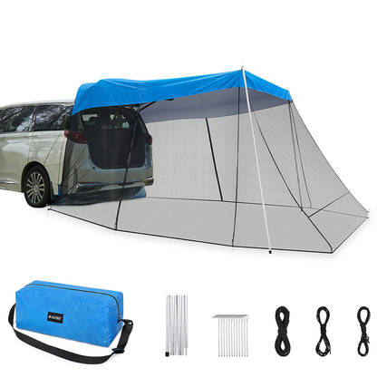 G4Free Car Awning Sun Shelter with Mosquito Net, Portable SUV Tent Tailgate Shade Car Canopy for Outdoor Camping Travel (Blue)