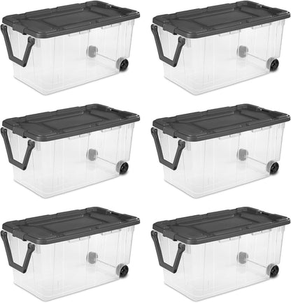 Sterilite 6-Pack Modular Stacker Box - Durable Clear Plastic Storage Bins with Latching Lids | 160 Quart for Organizing Closets, Bathrooms, and Offices