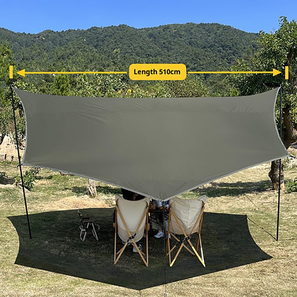 16x16 ft Large Camping Tarp with Poles Waterproof Hammock Rain Fly Camping Awning Sun Shelter (Green, with Poles)