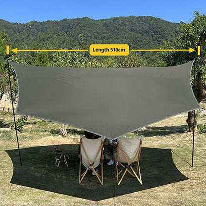 16x16 ft Large Camping Tarp with Poles Waterproof Hammock Rain Fly Camping Awning Sun Shelter (Green, with Poles)
