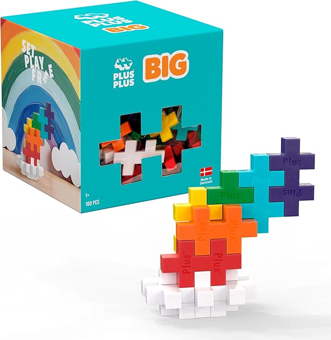 PLUS PLUS Big - Open Play Set - 100 Piece - Rainbow Color Mix Construction Building Stem Toy Interlocking Large Puzzle Blocks for Toddlers and Preschool