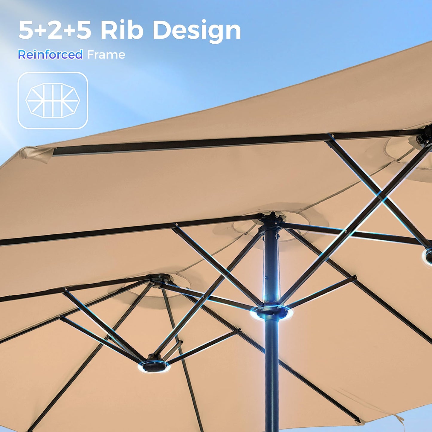 SUPERJARE 13FT Outdoor Umbrella for Patio, Double sided Pool Umbrellas with Fade Resistant Canopy, Large Table Umbrella for Deck, Market, Backyard - Beige(No Base)