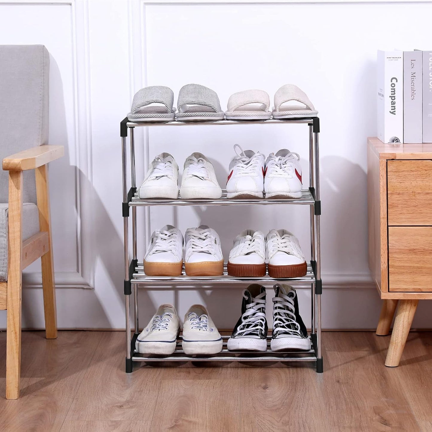 Jucaifu Stackable Shoe Rack - Space-Saving 3-Tier Organizer for Entryway, Hallway & Closet | Black