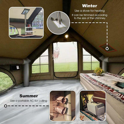 13' x 10' Large Inflatable Tent for Camping 8-10 Person, 4 Season Blow Up Tents with Waterproof Canopy & Moisture-Proof pad, Glamping Inflatable Hot Tent with Stove Jack and AC Vent for Outdoors