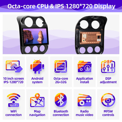 CGOGC Android Car Radio Upgrade for Jeep Patriot Compass 2010-2016 Compatible with Wireless Carplay Android Auto 8core Touch Screen Stereo Bluetooth FM/AM GPS Navigation Multimedia Player Head Unit