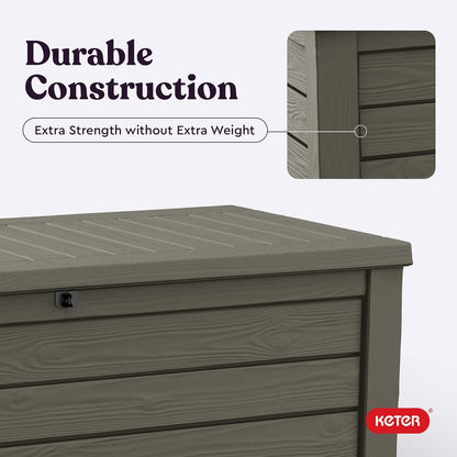 Keter Westwood 150 Gallon Resin Outdoor Storage Box - Ideal for Patio Furniture & Garden Tools | Taupe