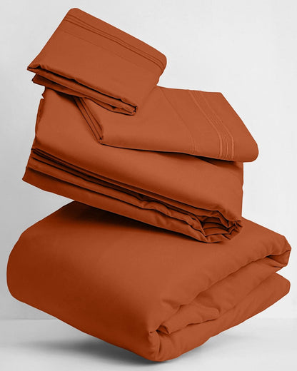 Mellanni Twin Sheets Set - 3 PC Luxury Bedding Collection | Extra Soft, Cooling, Wrinkle-Resistant (Twin, Terracotta)