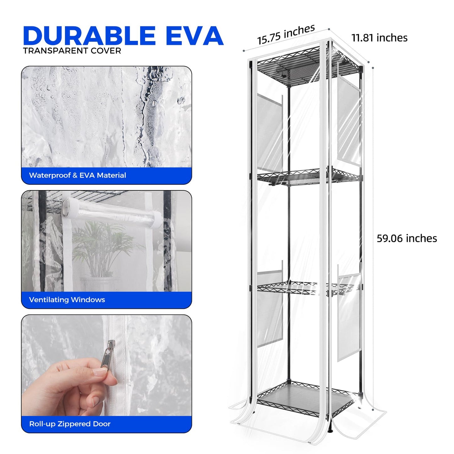 CX83Z Indoor Greenhouse with Grow Light, 4-Tier Corner Plant Stand, 30W Full Spectrum Growing Light Panels, Mini Greenhouse with Tent for Seed Starting, 3/6/12h Timer, 15.7 x 11.8 x 59.1IN