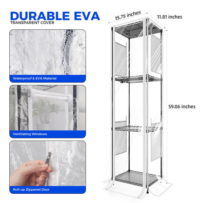 CX83Z Indoor Greenhouse with Grow Light, 4-Tier Corner Plant Stand, 30W Full Spectrum Growing Light Panels, Mini Greenhouse with Tent for Seed Starting, 3/6/12h Timer, 15.7 x 11.8 x 59.1IN