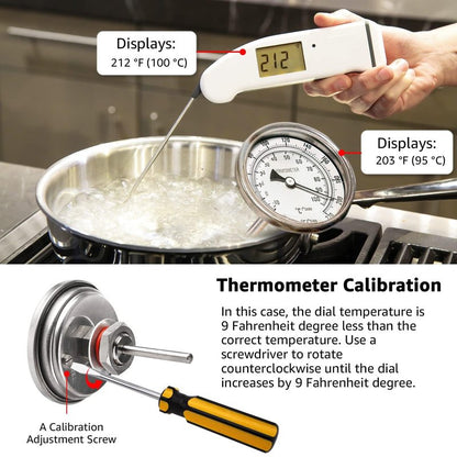 3" Dial 2" Probe FERRODAY 1/2 NPT Stainless Steel Dial Thermometer 1/2 NPT Homebrew Kettle Thermometer Weldless w/O-Rings 0-220ºF Kettle Stainless Steel Brew Pot Thermometer