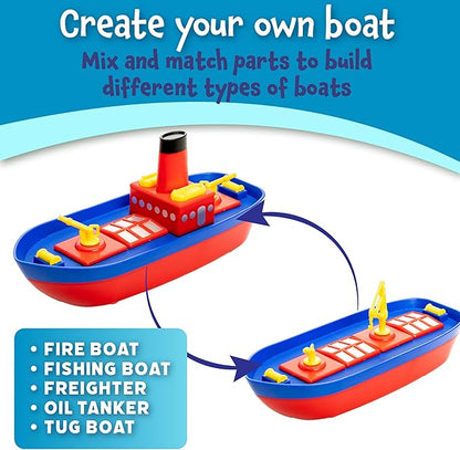 Popular Playthings Magnetic Build-a-Boat High Seas Play Set Waterproof Floating Bath Toddler Toys Gifts for Kids Ages 3 &amp Up - 10 Pieces
