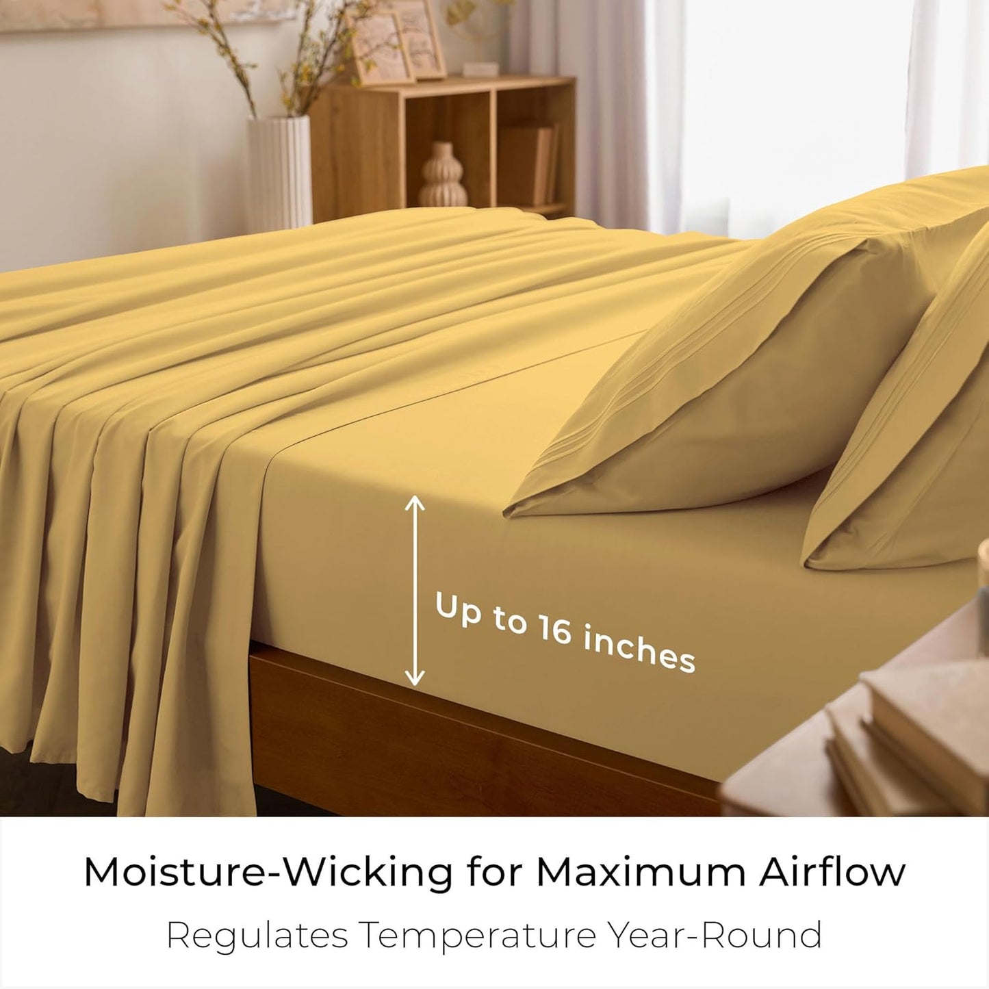 Mellanni California King Sheets Set - 4 PC Hotel Luxury Bedding | Extra Soft, Cooling, Wrinkle-Resistant (Yellow)