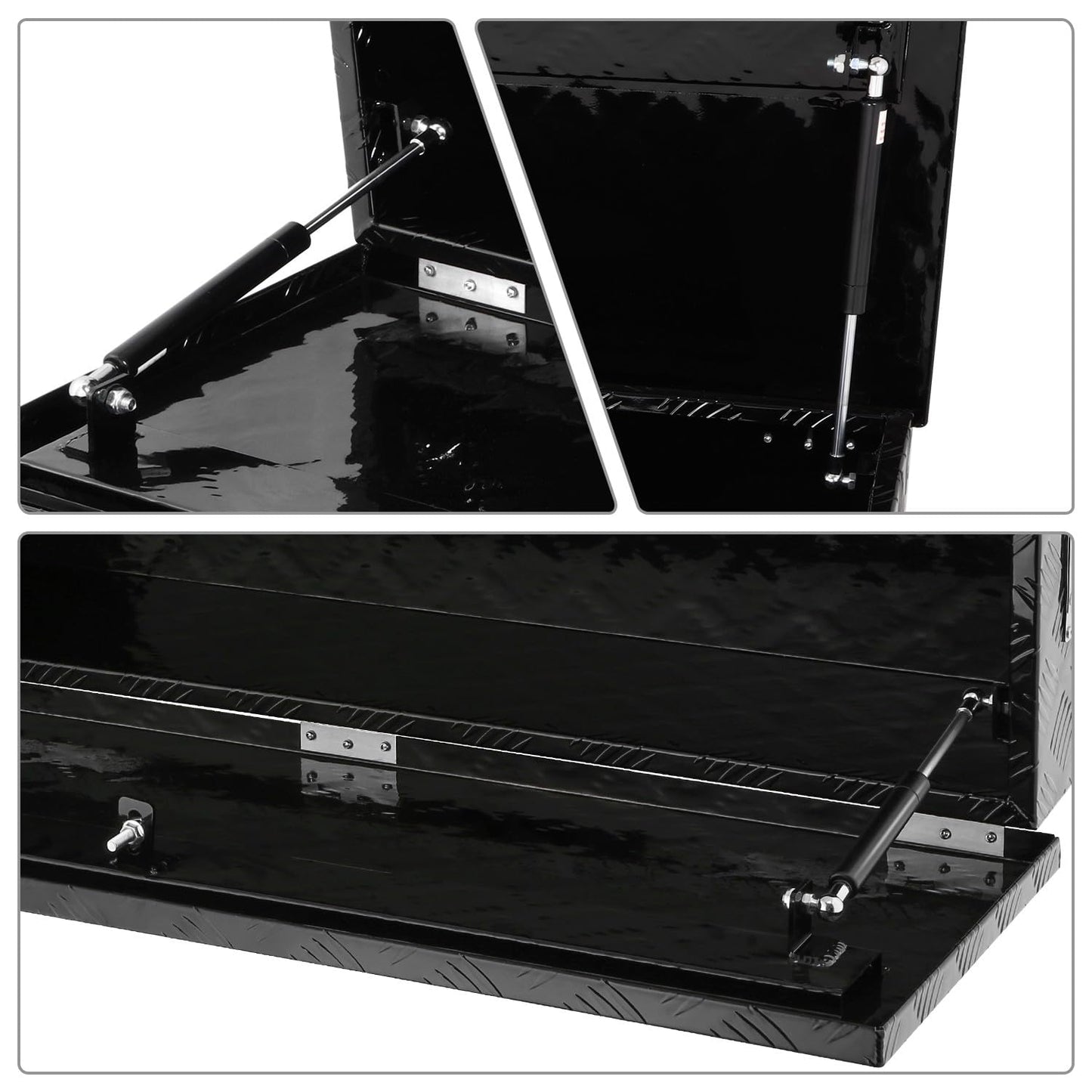 DNA MOTORING Aluminum Lockable Storage Box, Trailer Tongue & Truck Bed Tool Box w/Keys & Side Handle, Black Organizer w/Diamond Tread Pattern, 39"L x 13.3"W x 10"H, TBOX-T5-004-BK