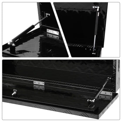 DNA MOTORING Aluminum Lockable Storage Box, Trailer Tongue & Truck Bed Tool Box w/Keys & Side Handle, Black Organizer w/Diamond Tread Pattern, 39"L x 13.3"W x 10"H, TBOX-T5-004-BK