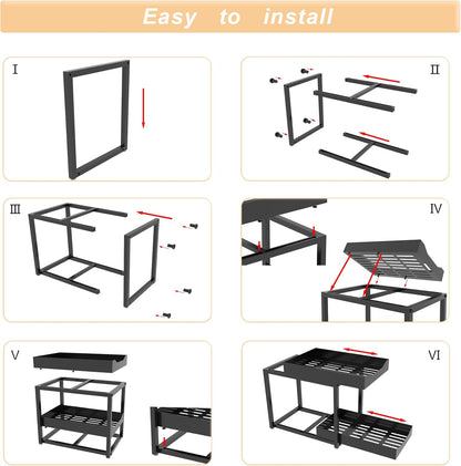 Skiennix 2-Tier Bathroom Organizer - Metal Under Sink Storage with Pull-Out Drawers | Black, 2 Pack