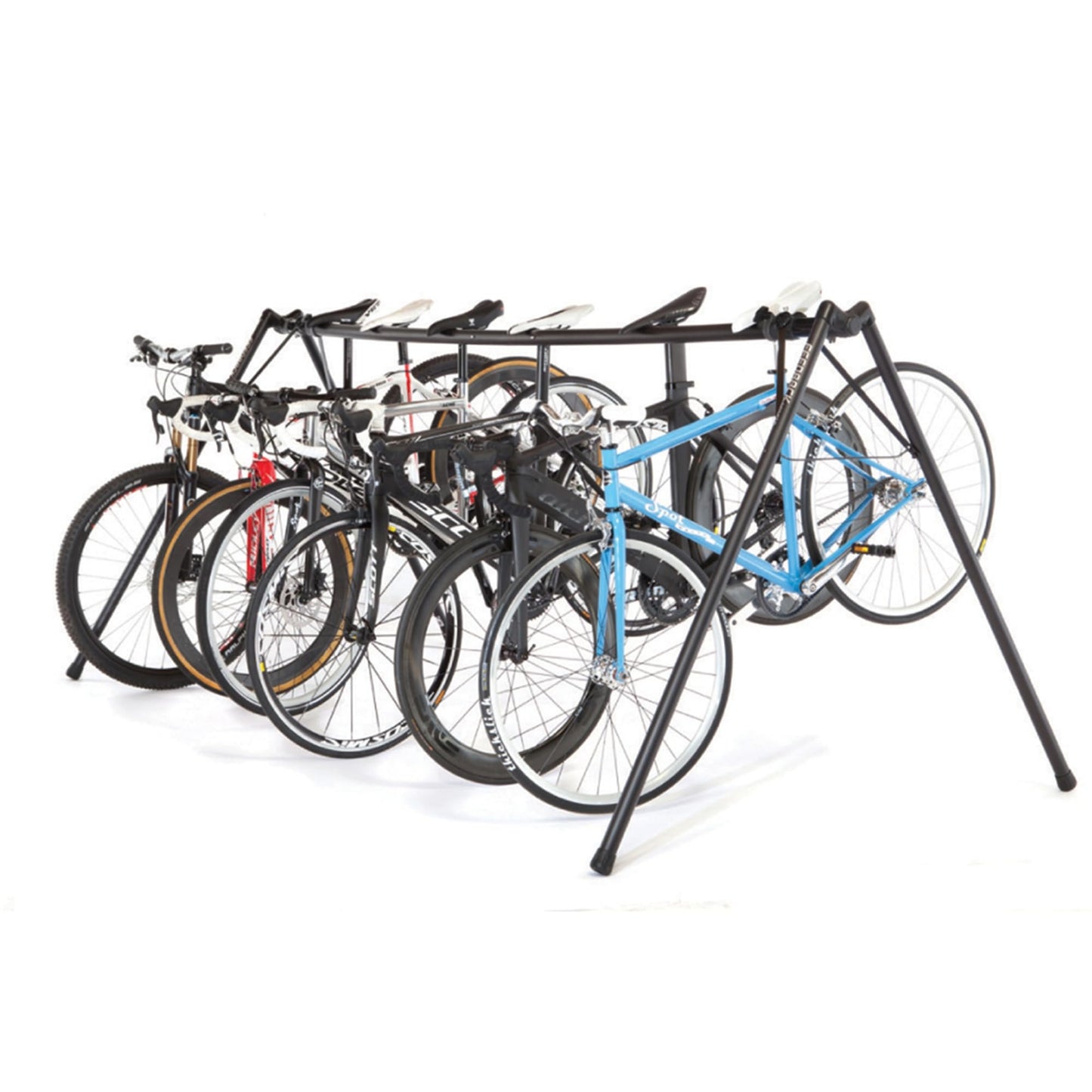 Feedback Sports | A-Frame Portable Bike Storage Rack with Travel Bag | Lightweight Collapsible Aluminum | Bicycle Hanger up to 8 Bikes | For Events | Black