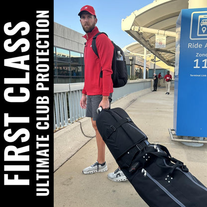 CaddyDaddy First Class Military Grade Ballistic Nylon Travel Cover with EVA Dense Foam Top Padding 2 Year Full Replacement Coverage Self Standing Base XL Wheels Case for Transporting Clubs on Airlines