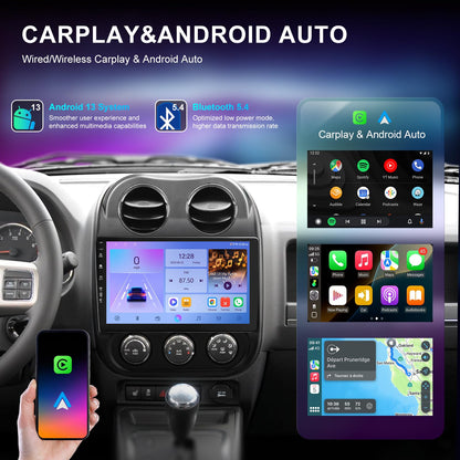 Car Radio Stereo for Jeep Compass Patriot 2010-2016,10" Android 13 Touchscreen Head Unit,Wireless CarPlay & Android Auto,GPS Navigation,HD Backup Camera,Mirror Link,WiFi 6,Bluetooth 5.4,FM,SWC