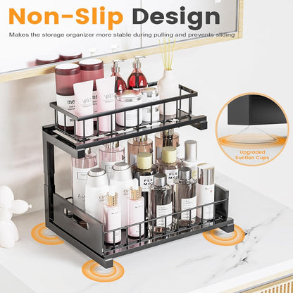 Under Sink Organizer by [Brand Name] - Heavy Duty Metal Pull-Out Cabinet Shelf | Adjustable Multi-Purpose Storage (Black, 2-Pack)
