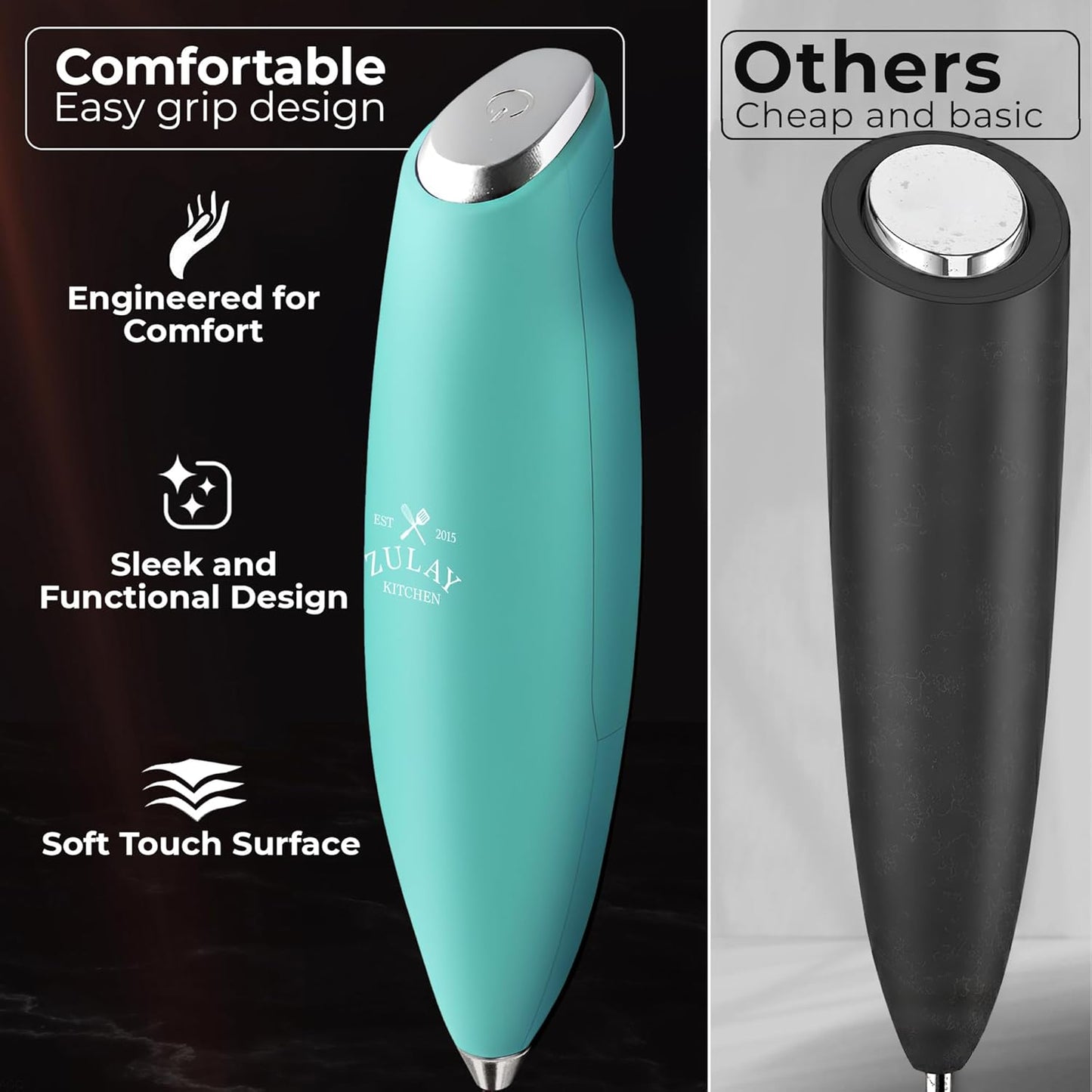 Zulay Kitchen Tornado Triple Whisk Milk Frother - Handheld Foam Maker for Coffee & Lattes - Turquoise