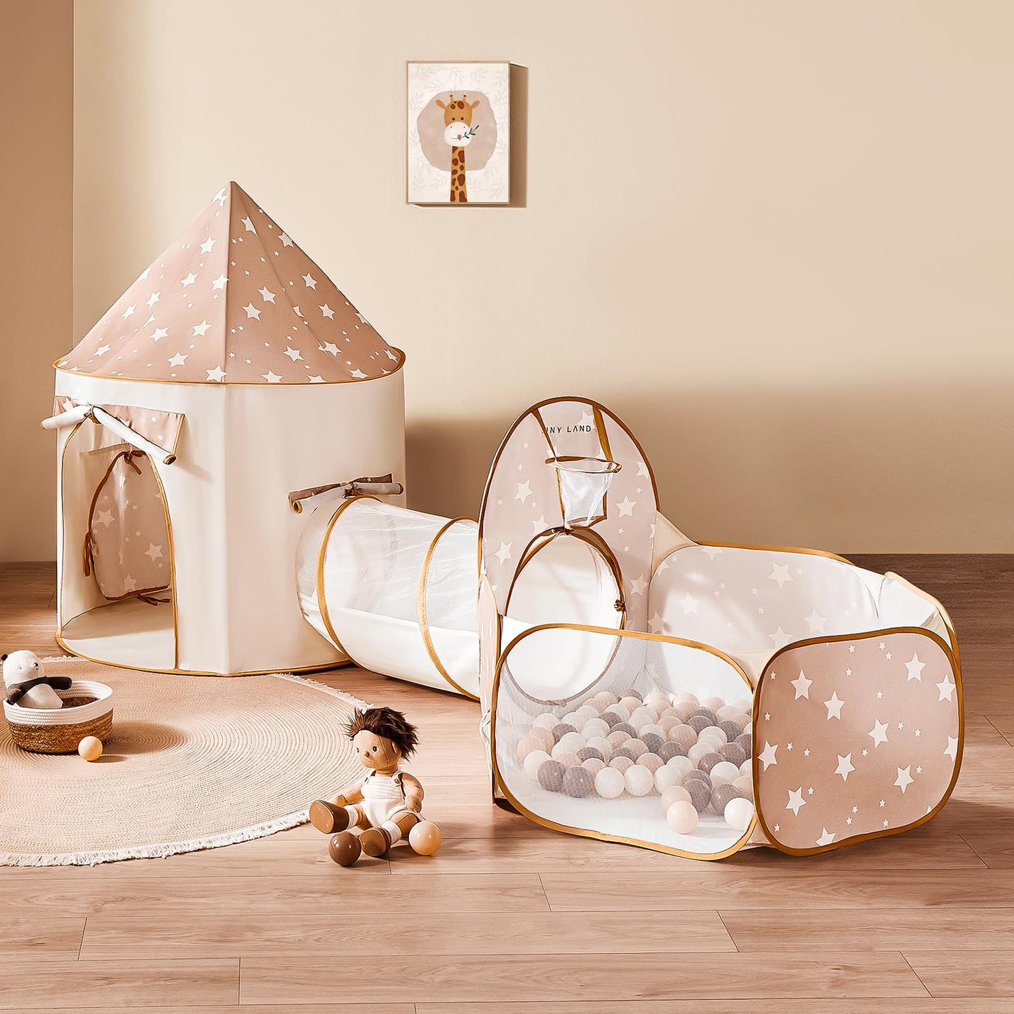 Tiny Land Kids Play Tent with Tunnel, Pop Up Play Tent with Ball Pits, Kids Tent with Printed Mat