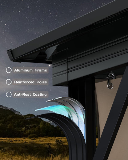 10x10 FT Double Metal Roof Hardtop Gazebo, All-Weather Outdoor Patio Pavilion with Aluminum Iron Frame, Mosquito Netting and Privacy Curtains, Permanent Shelter for Garden Deck Lawn Backyard