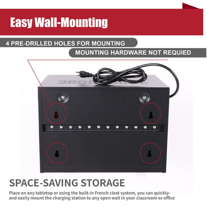 VOOTOLOVER 12 Bay Charging Cabinet for Laptop/Chromebook, Black Locking Charging Station with 12-Outlet Strip, Cable Clips, Grommet Holes & Wall-Mount 18.98" W×12.99" D×14.96" H for Office/Classroom