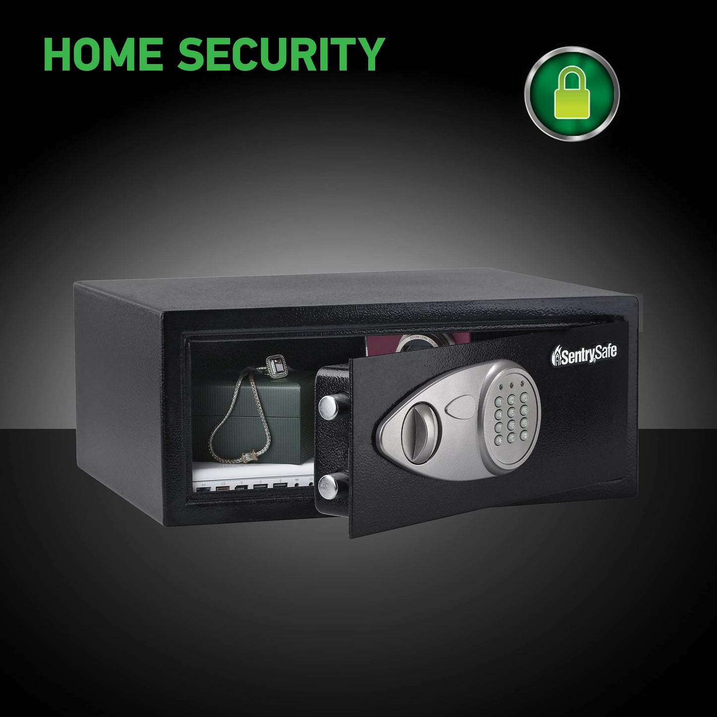 SentrySafe Shelf Safe with Digital Keypad Lock, Steel Safe with Interior Lining and Bolt Down Kit for Money, Jewelry, 0.78 Cubic Feet, 7.1 x 16.9 x 13.8 Inches, X075