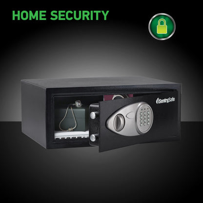 SentrySafe Shelf Safe with Digital Keypad Lock, Steel Safe with Interior Lining and Bolt Down Kit for Money, Jewelry, 0.78 Cubic Feet, 7.1 x 16.9 x 13.8 Inches, X075