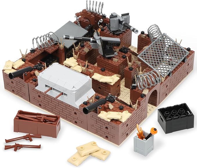 Finger Rock WW2 Military Base Bunker Trench Building Set 8 in 1 Army Battle Scenes with Fortresses Anti-Aircraft Guns Treatment Room and Penitentiary Idea Gifts for Teens Adults 14+ (833pcs)