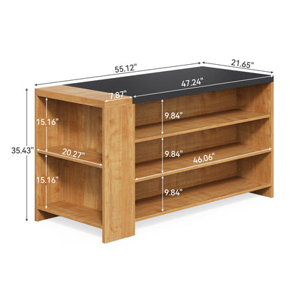 Little Tree 55 Inches Kitchen Island, 4-Tier Kitchen Storage Cabinet with Large Worktop & Leg Room, Modern Wooden Kitchen Stationary Island for Dining Room, Coffee Bar Cabinet for Living Room, Oak