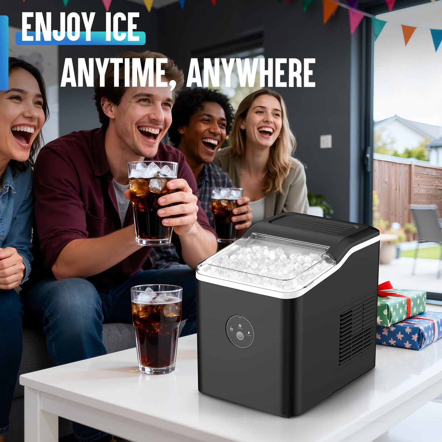 Nugget Ice Maker Countertop, Pebble Ice Maker in 6 Mins,26.5 LBS/Day, Self-Cleaning, FLASHCHILL™, Compact Portable Design, Ice Machine for Home, Kitchen, Office & Party