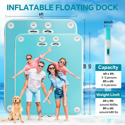 Floating Dock Inflatable Water Platform for Pool Lake Float Island Rafts Adults Heavy Duty Non-Slip with Pump Rope Ladder (Mint Green, 6 x 5ft (1.8 x 1.5m))
