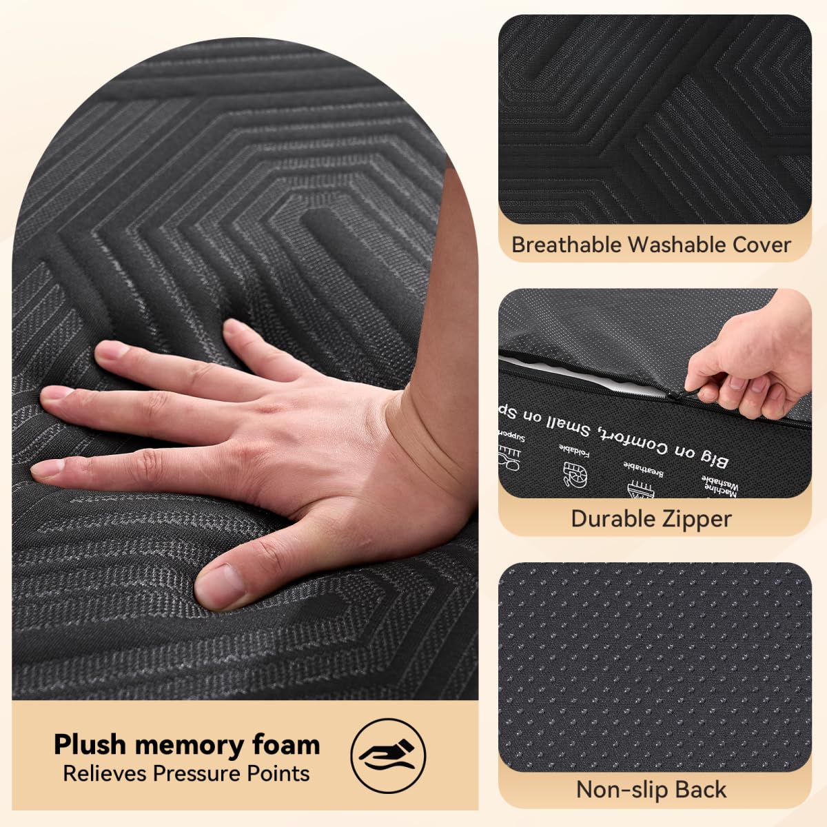 Housiney Memory Foam Foldable Mattress, 4 Inch Trifold Mattresses Full, Mattress Topper, Washable Cover, Handles, Non-Slip Bottom for Guest Bed, Yoga and Camping Mat, 73"x 52" x 4", Black