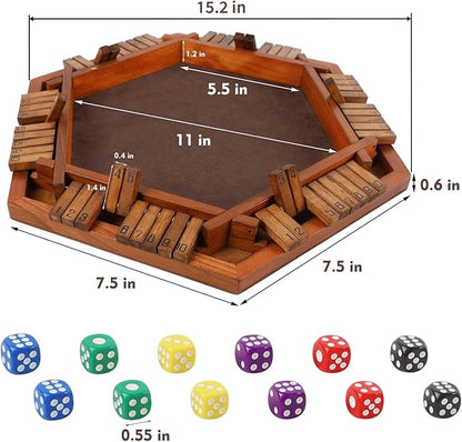 Juegoal Wooden Shut The Box Dice Game for 1-6 Players Upgrade Tabletop Board Game with 12 Dice for Kids Adults Families Classics Travel Portable Classroom Home Party Pub Board Game Sets
